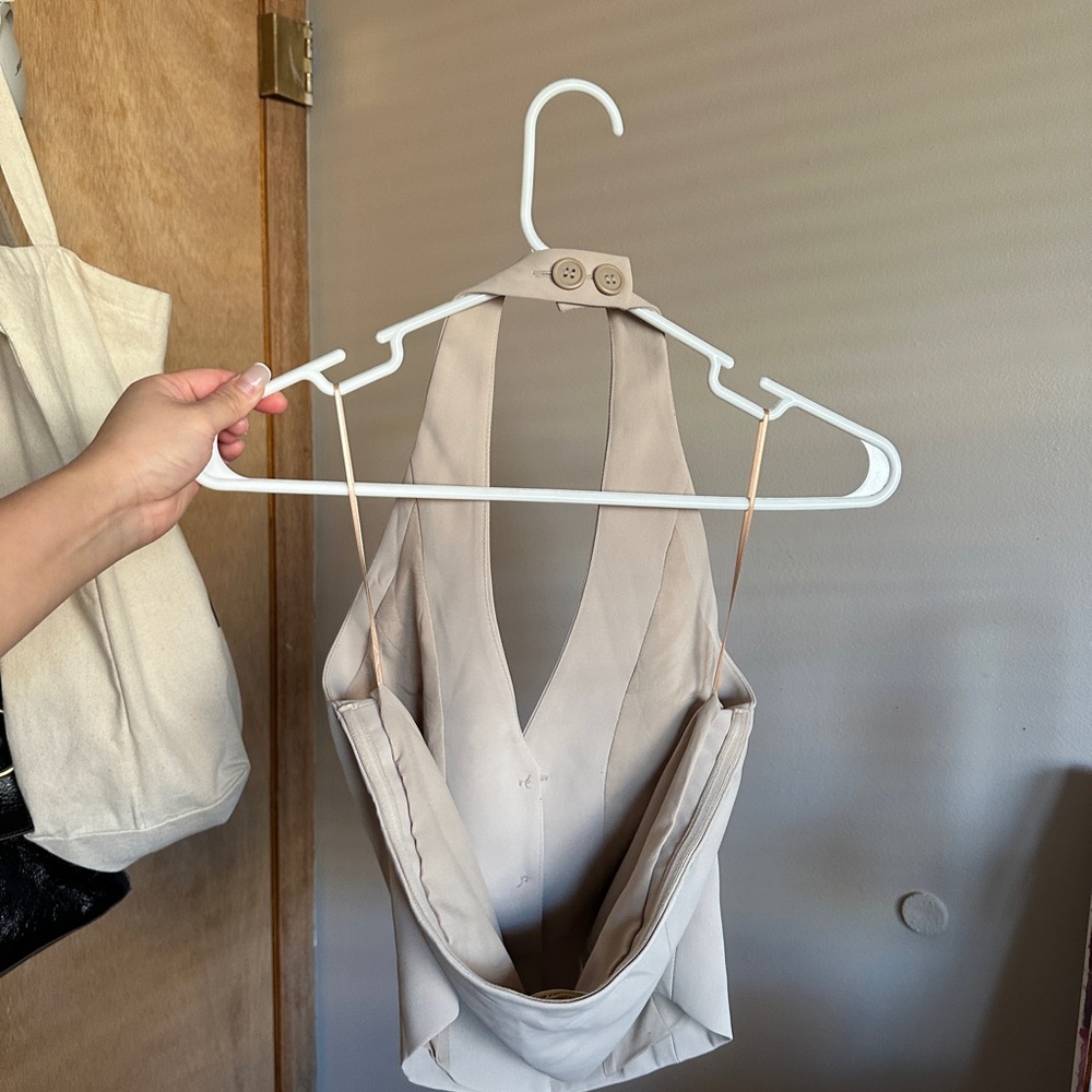 Chic Beige Button-Down Halter Top - image 2